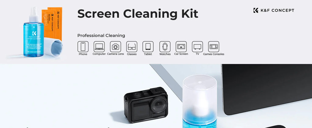 K&F CONCEPT 200ML Screen Cleaner Spray For Camera Lens PC Cell Phone Glasses Watch CCD/CMOS Clean Liquid with 2 Microfiber Cloth