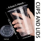 50pcs/Set 12/16OZ Plastic Cups With Lids Disposable Cups For Iced Coffee Smoothie Milkshake Cold Drinks Birthday Party Supplies