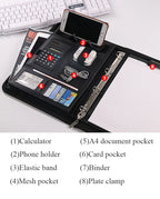 A4 Portable File Folder with Calculator Binder Organizer Manager Office Document Pad Briefcase PU Leather Padfolio Bag Customize