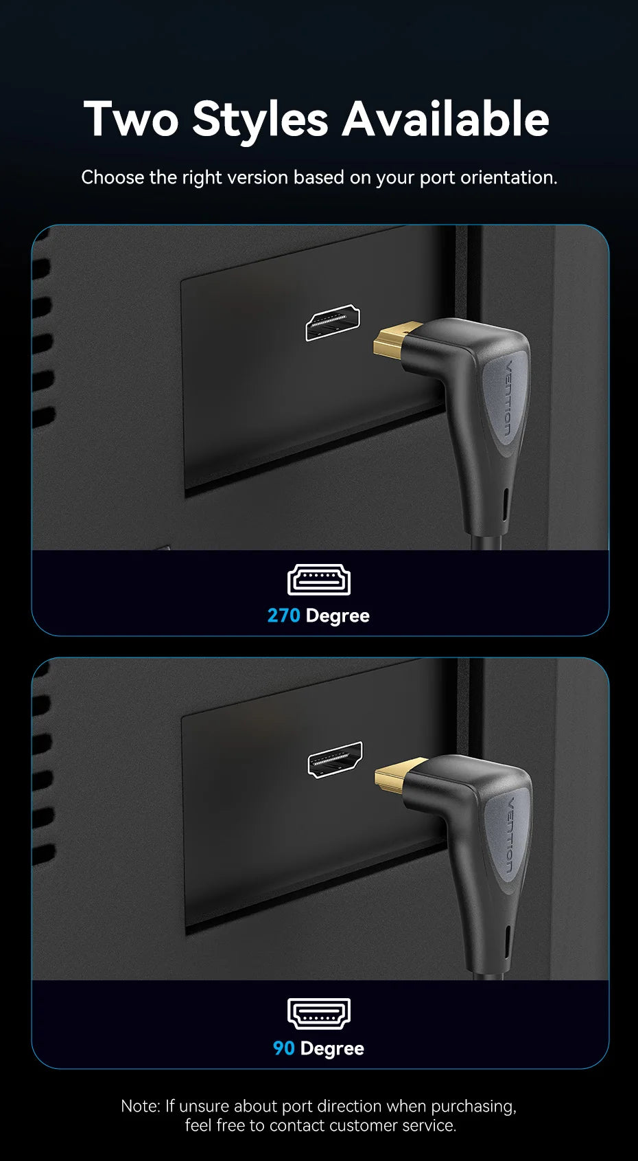 Vention 90° Angled HDMI 2.0 Cable 4K60Hz Ultra HD High-Speed Cord for Xiaomi TV Monitor Laptop PS5 Xbox PC HDR Video HDMI Cable