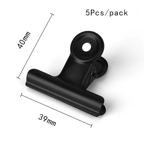 5PCS Metal Paper Clip 20 29 39 50 63 75 90mm Foldback Metal Binder Clips Black Grip Clamps Paper Document Office School Statione