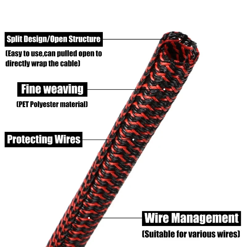 3/8meters PET Braided Cable Sleeve 3mm~32mm Self-Closed Sheath High Protection Wear Resistant Insulated Sleeving Wire Organizer