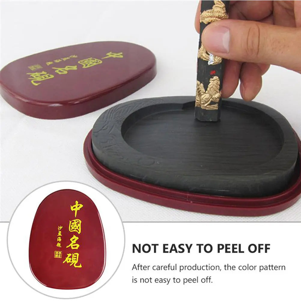 Calligraphy Inkstone with Cover Compact Portable Ink Grinding Stone Smooth Flat Base Comfortable Grip for Teachers Artists