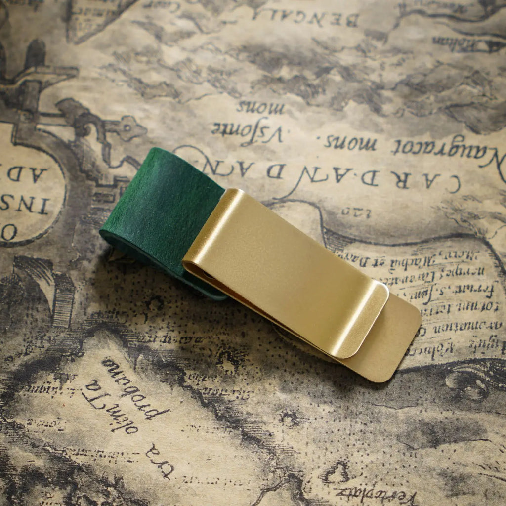 Brass Leather Pen Clip Stainless Steel Cowhide for Traveler's Notebook - Genunine Leather & Metal Notebook Accessory