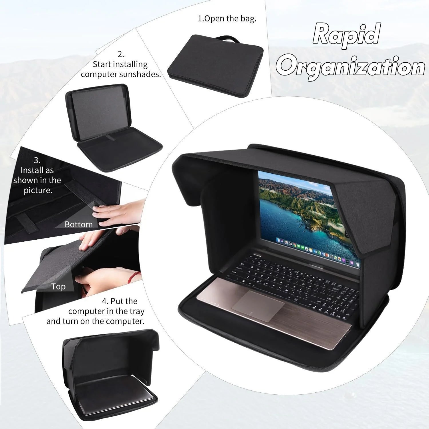 Laptop Sun Protection Portable 14/16 Inches Laptop Umbrella Computer Sun Protection Bag for Outdoor Work Foldable Shield Cover