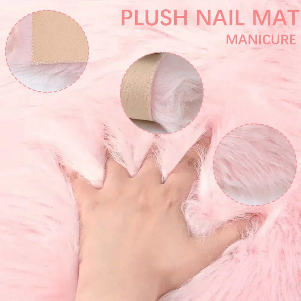 Pink Nail Art Soft Fur Foldable Hand Rest Pad Nail Art Photo Background Manicure Practice Cushion Mat Nail Equipment Tool