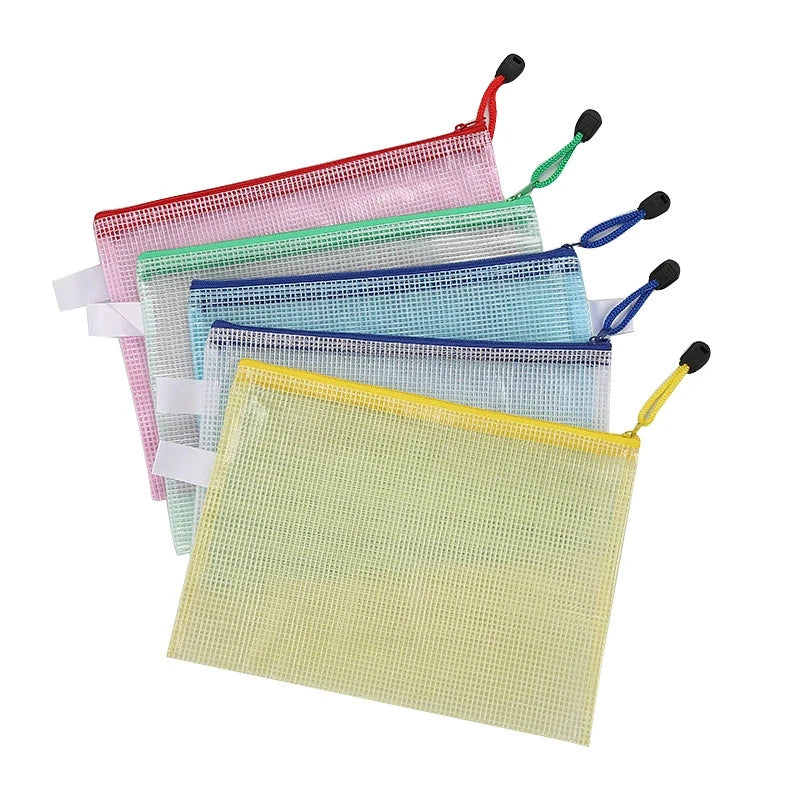 5PCS Stationery Storage Folder File Mesh Zipper Pouch A4/A5/A6 Document Bag Zip File Folders School Office Supplies