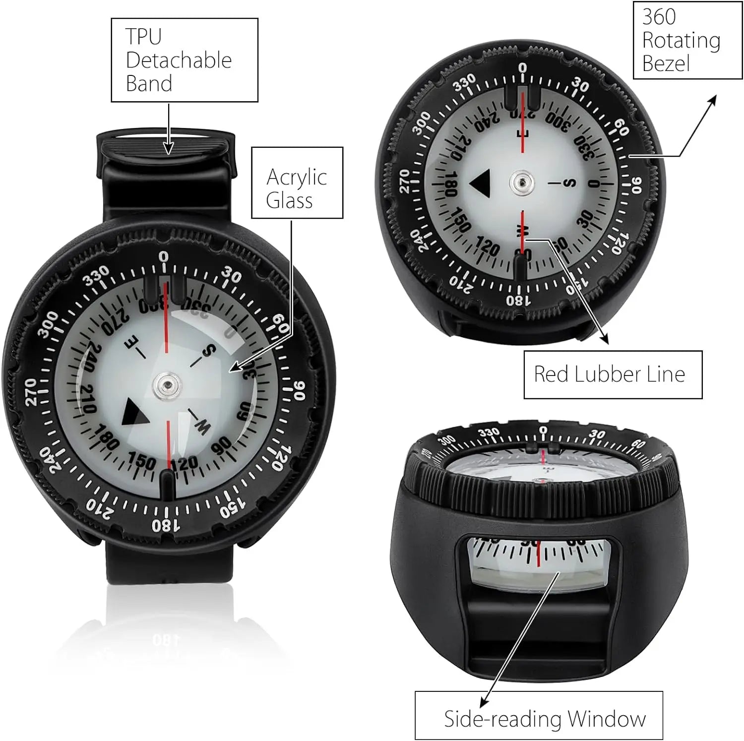 Digital Underwater 50m Diving Compass Professional Waterproof Navigator Digital Scuba Luminous Balanced Watch Swimming Outdoor