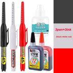 1-12 PCS 45mm Tip Waterproof Long Head Marker Pen Quick-Dry Ink for Woodworking Construction, Deep Hole White Black Red Blue