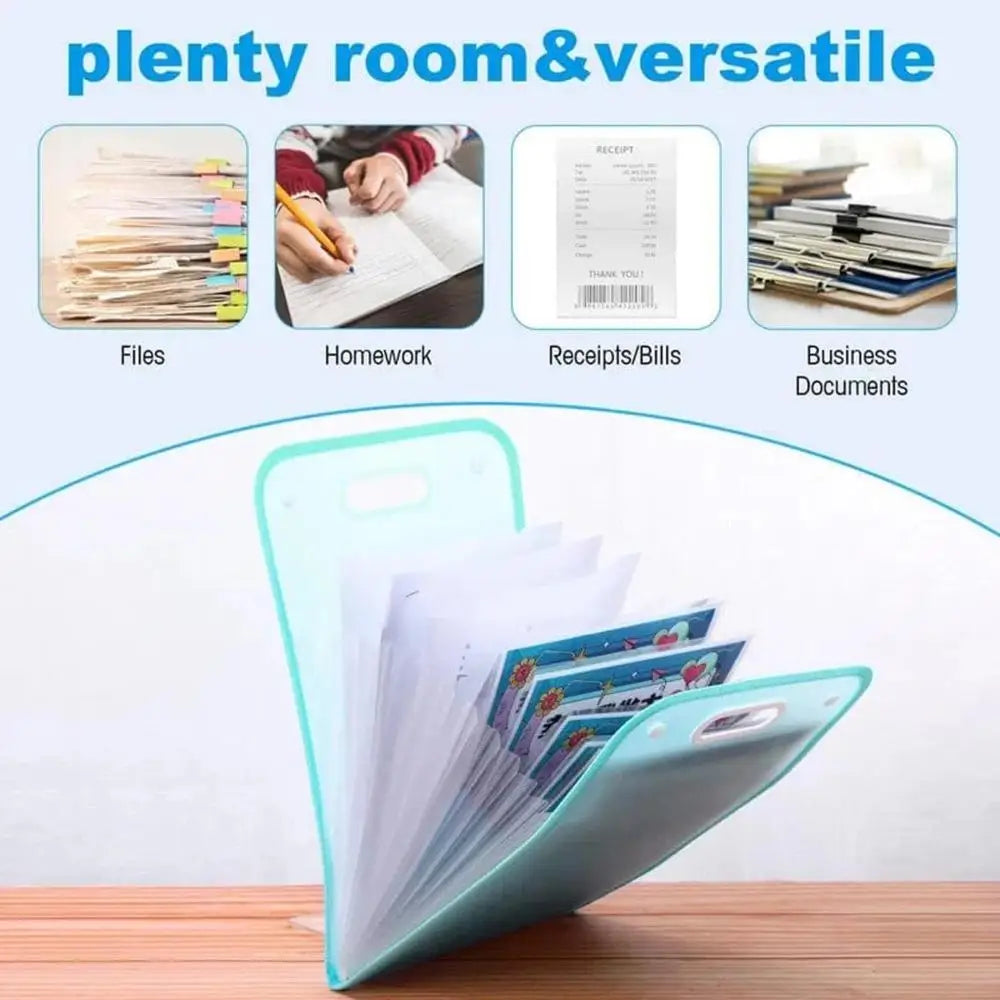 A4 Accordion File Folder Translucent 13 Pockets Expanding Letter Labels School Home Office Document Receipt Filing Organizer