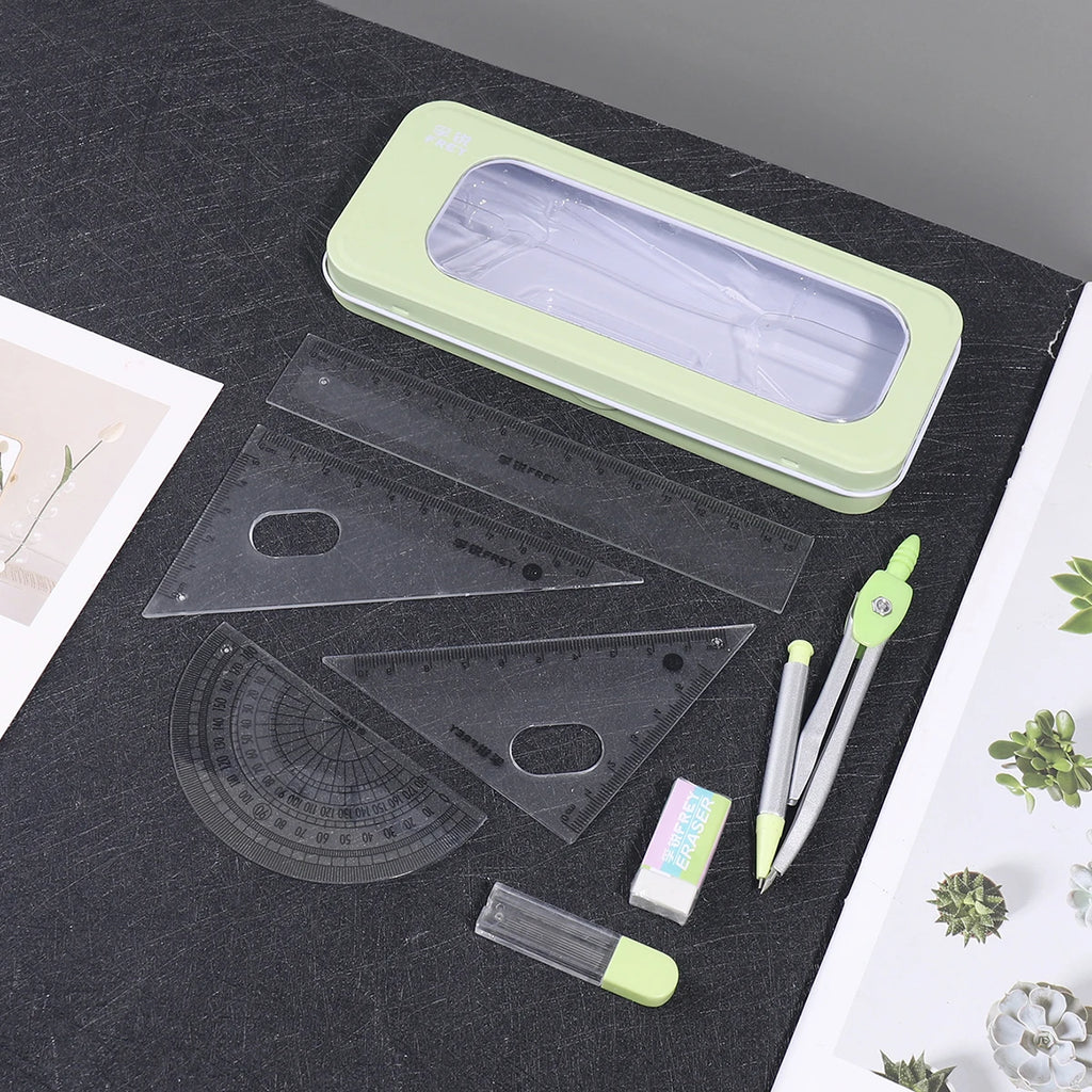 7-piece Compass And Ruler Set Student Ruler Set Cute Rriangle Ruler Set Exam Specific Ruler Box Set Ruler Set School Starts