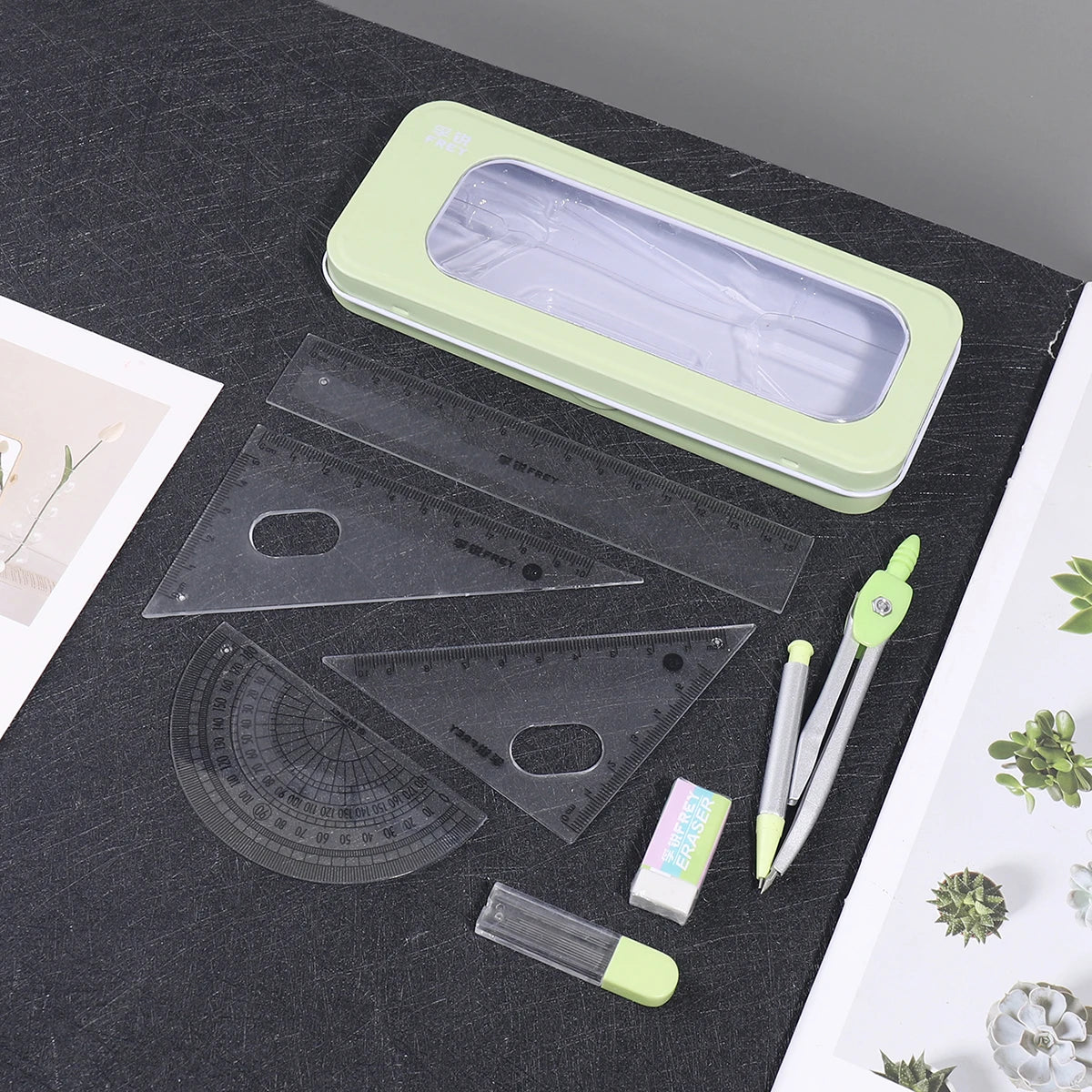 7-piece Compass And Ruler Set Student Ruler Set Cute Rriangle Ruler Set Exam Specific Ruler Box Set Ruler Set School Starts