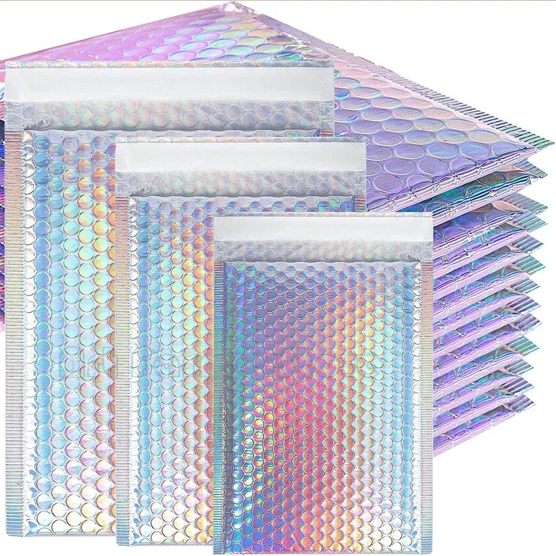 Laser Rainbow100Pcs Holographic Mailer Mailing Envelope Waterproof Courier Bag Padded Bubble Envelope Packaging Bag for Shipping