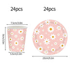 24pcs 7/9inch Pink Daisy Theme Disposable Tableware Flower Plate Napkin Banner Birthday Party Baby Shower Wedding Decor