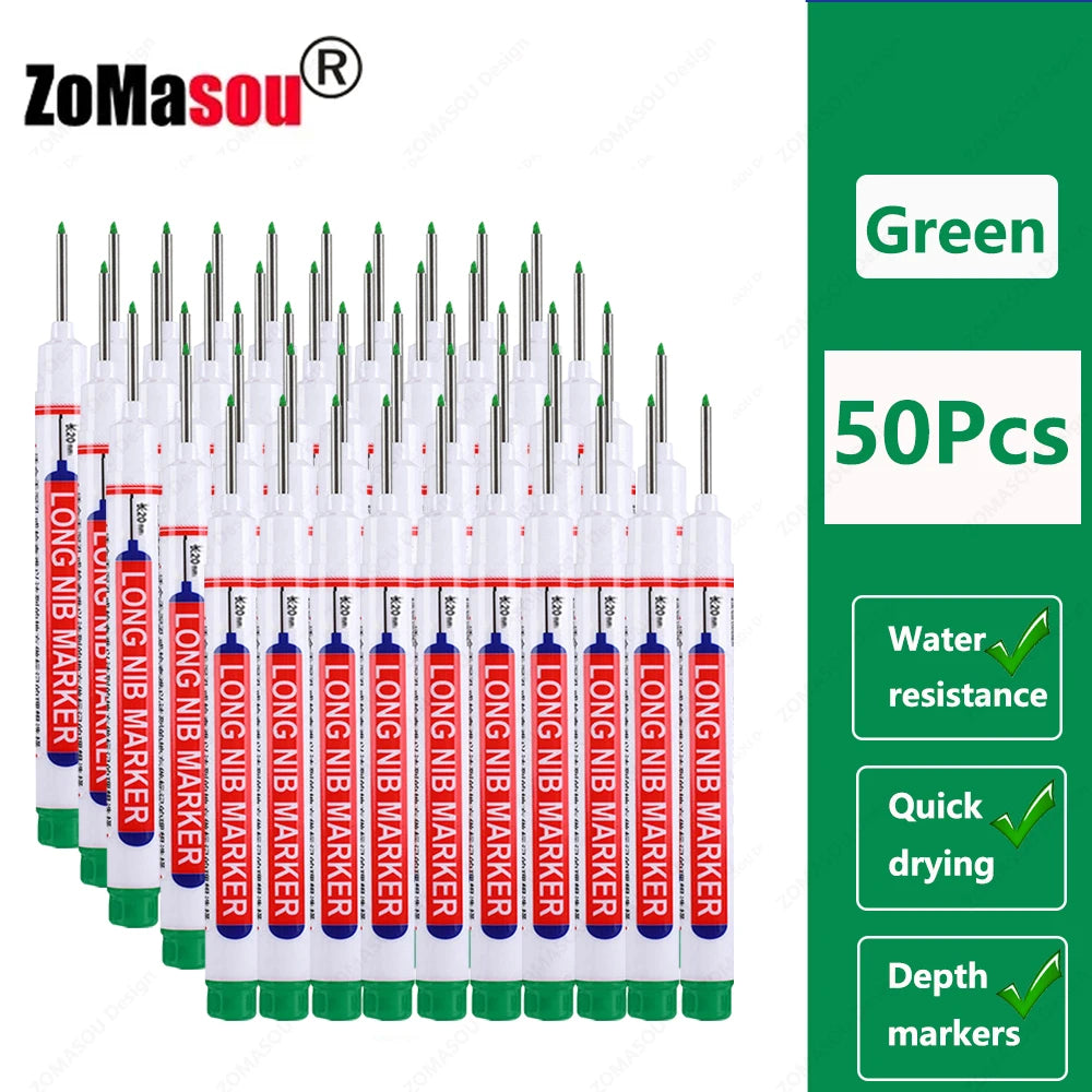 1-90Pcs Waterproof White Long Head Markers Pen 2cm Woodworking Deep Hole Marker Pens Metal Carpenter Black/Red/Blue/Green Ink