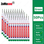 1-90Pcs Waterproof White Long Head Markers Pen 2cm Woodworking Deep Hole Marker Pens Metal Carpenter Black/Red/Blue/Green Ink