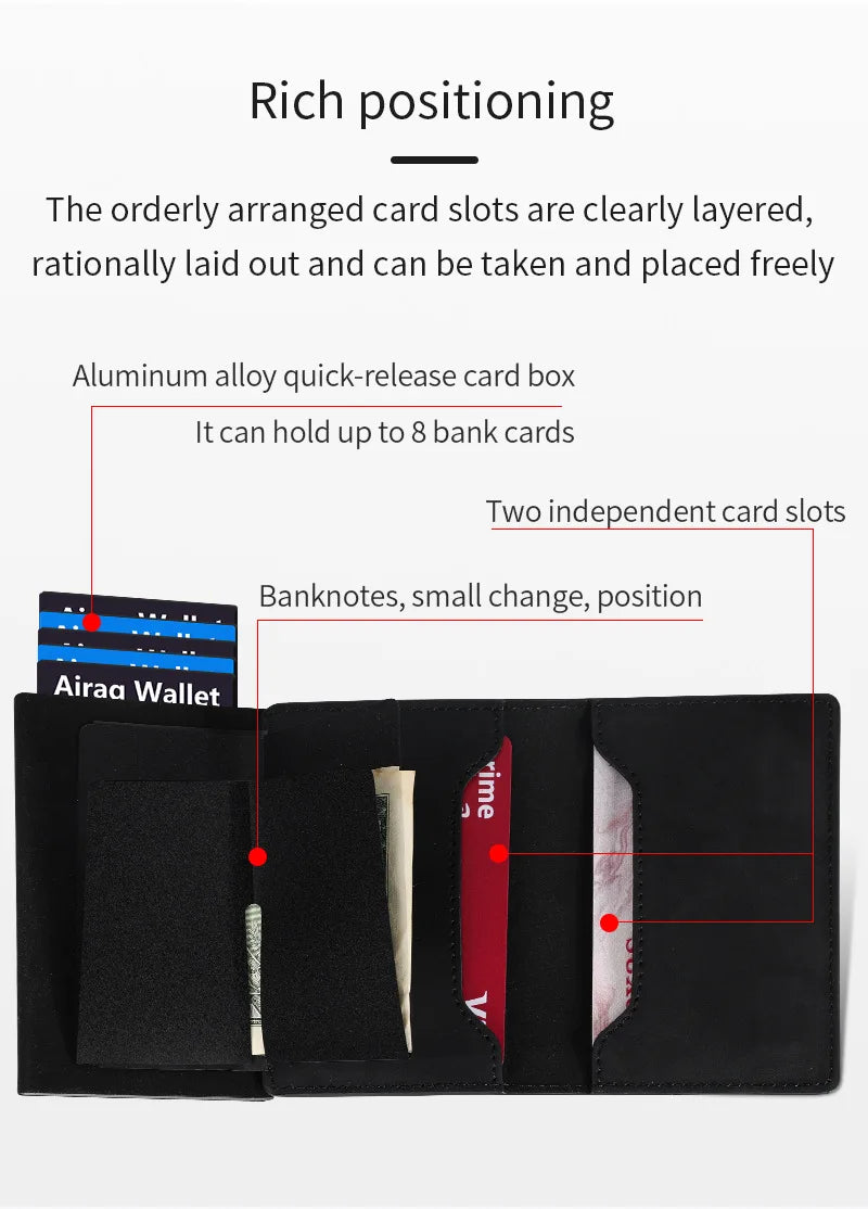 RFID Blocking Pop-up Minimalist Wallet for Men, Luxury Magnetic Leather Credit Card Holder, Unisex Slim Bank Cardholder Purse