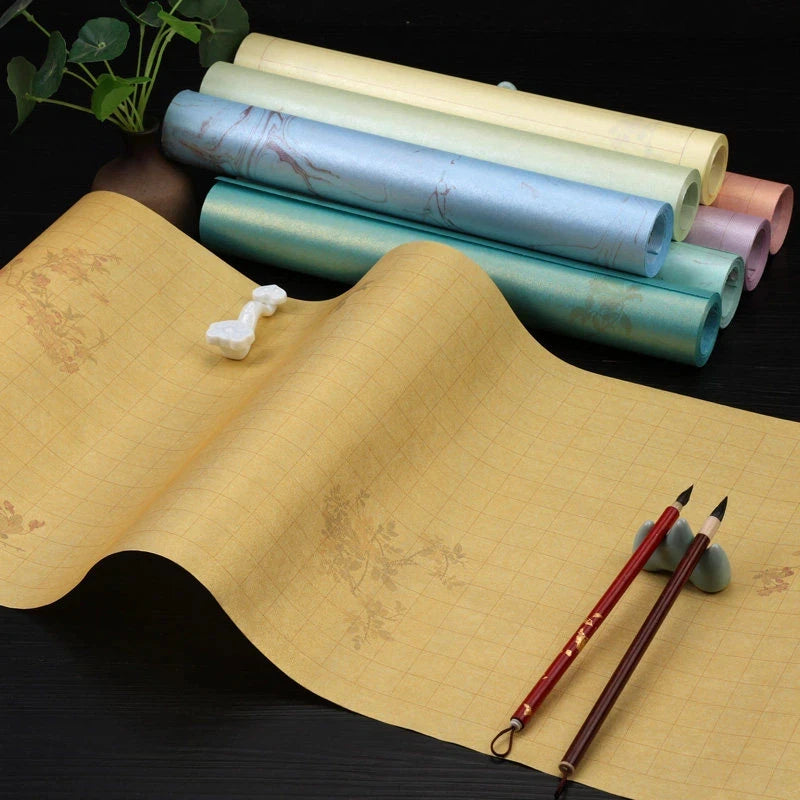 Sumi Art Wax Dye Pearlescent Ink Colorful Half Ripe Rice Paper Xuan Paper Scroll Multicolor Brush Calligraphy Creation Work Roll