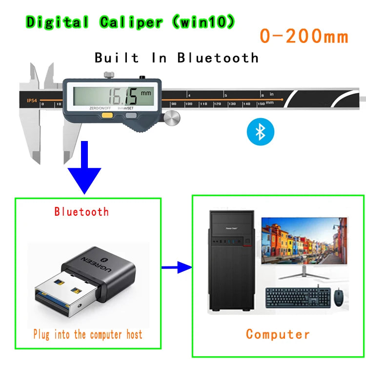 Built-in Bluetooth Digital Caliper for Wireless Transmission Electronic Caliper for Measuring Outer Diameter Inner Diameter 150m