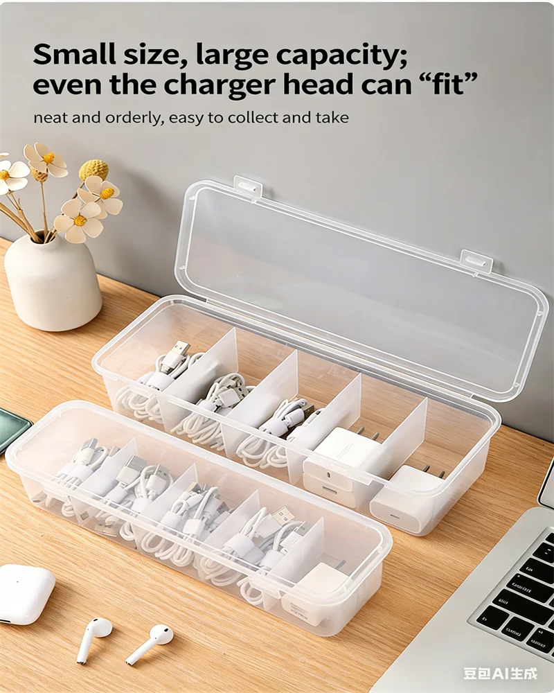 Transparent Data Cable Organizer Case Classification Dustproof Card Organizer with Lid Clutter Collection Box for Office Home