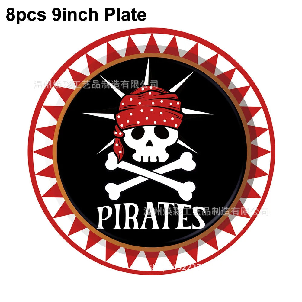 Pirate Party Paper Plate Cup Napkin Party Tableware Pirate Party Decor Pirate Ship Bone Dinnerware Supplies for Adult Kids Decor