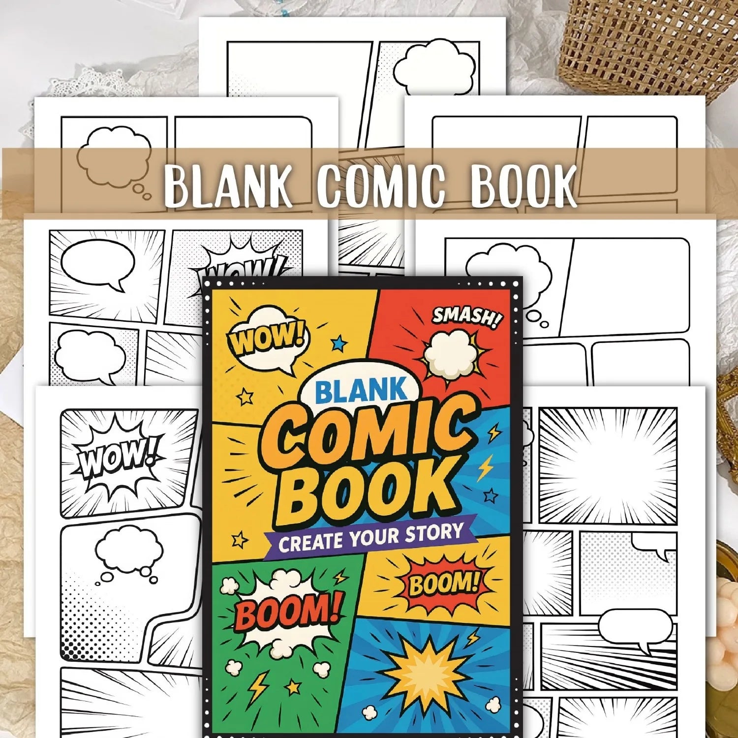 30 Sheets Thick Paper Manga Sketchbook 5.9" x 7.8" Blank DIY Drawing Book with Speech Bubble Templates and Explosion Effects