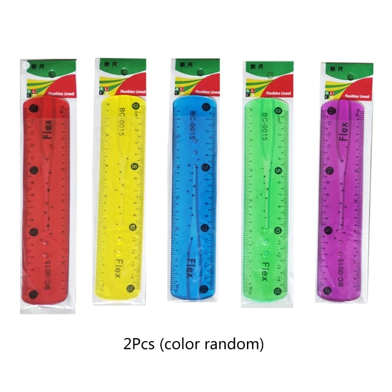 2Pcs Color Flexible Rulers Soft Bendable Plastic Rulers Duals Scale Bendable Flexible Rubber Rulers Clear Straight Ruler