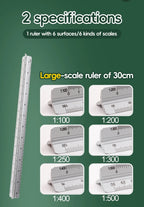 Space Ball 30cm Triangular Scale Ruler Metal Straight Ruler Metric Architect Engineer Accurate Drafting Measure Tool