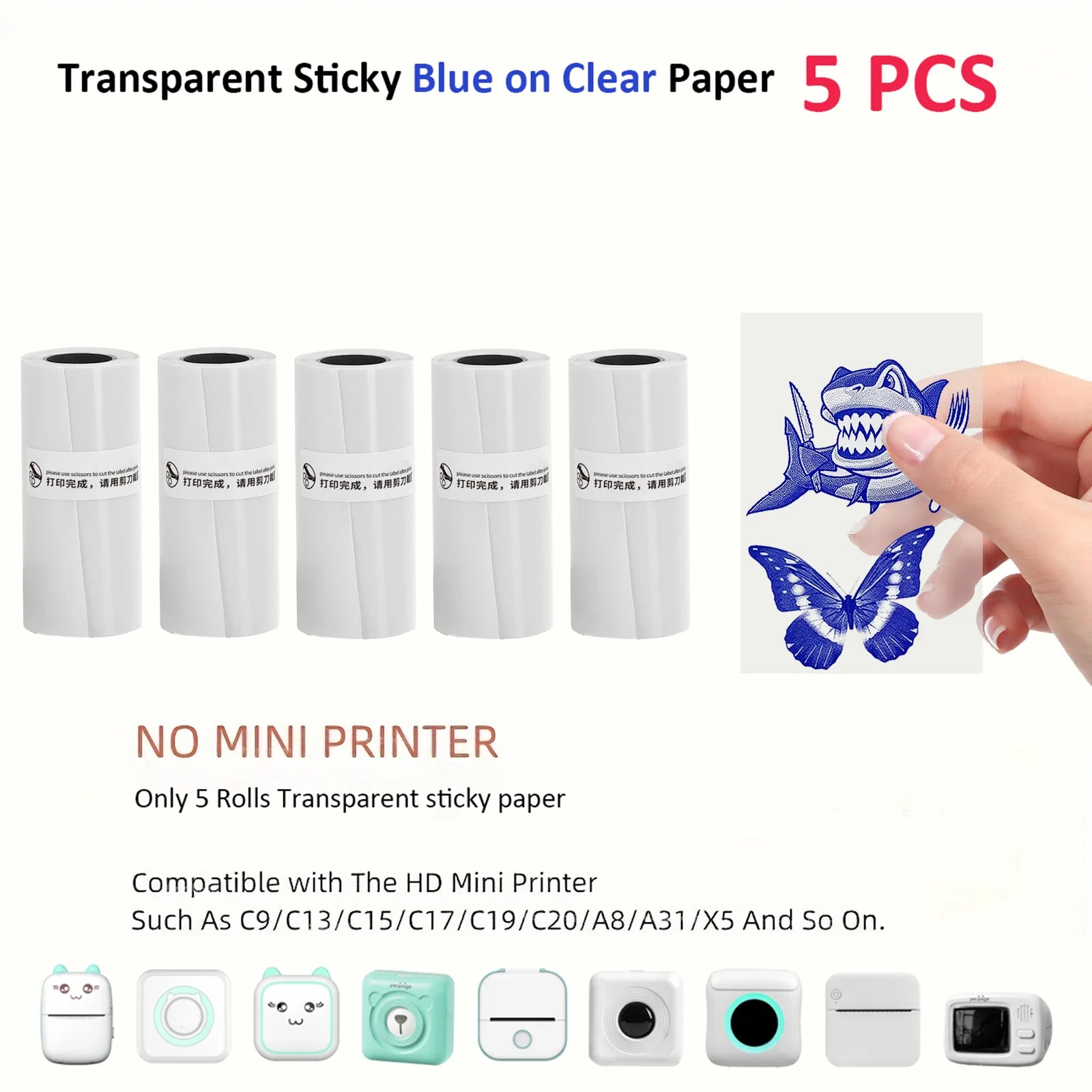 Thermal Mini Printer, Portable Inkless Sticker Maker,Bluetooth Free Cut Small Pocket Printer for Children DIY 57mm Photo Print