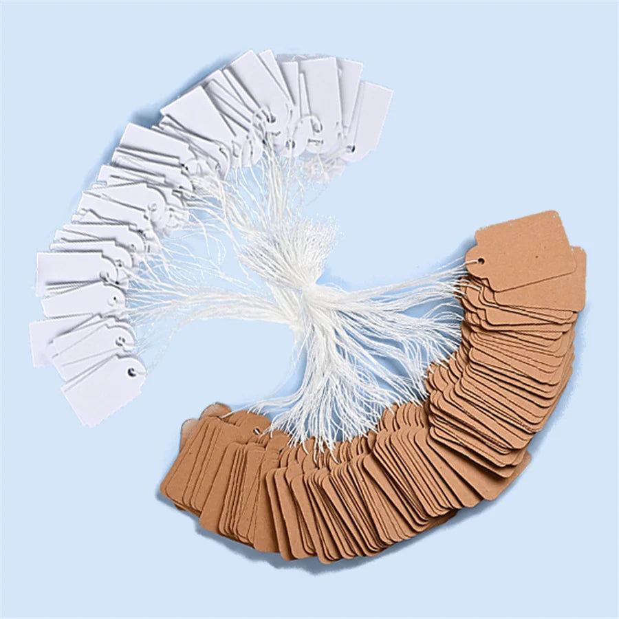 100pcs Jewelry Hanging Tags, String Rings, Price Tags, White Handwritten Gold and Silver Jewelry Price Tags, Gardening Tags