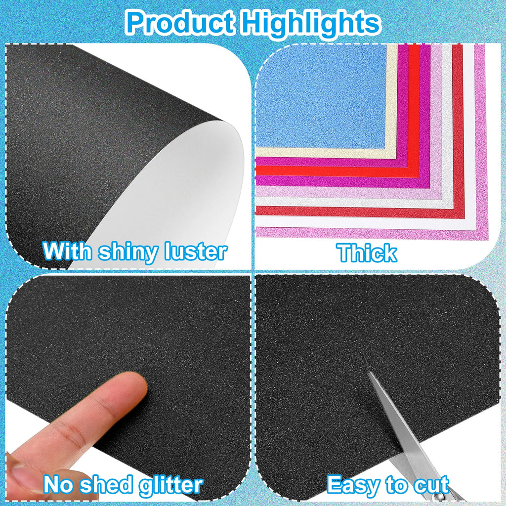 20 Sheets 250gsm Glitter Cardstock Paper Rectangle Premium Sparkly Paper Craft Cardstock Paper for Scrapbook Cards DIY Party Art