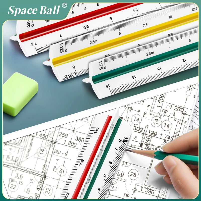 Space Ball Multi-functional Triangular Ruler Student Stationery 12.5/30cm Drafting Tool Scale Ruler Architect Technical Ruler