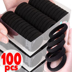 10-100pcs New Women High Elasticity Black Headband Hair Accessories Lazy Tie Hair Sturdy and Durable High Ponytail Rubber Band