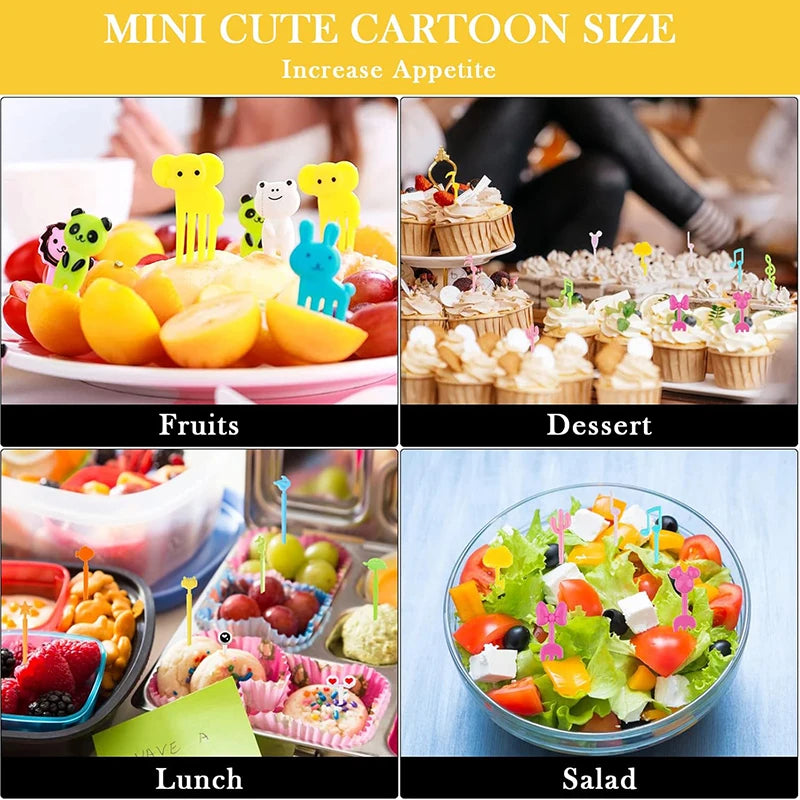 Mini Fruit Forks For Children Kids Cute Animal Food Picks Snack Toothpicks With Vegetable Cutter Set Silicone Lunch Box Dividers