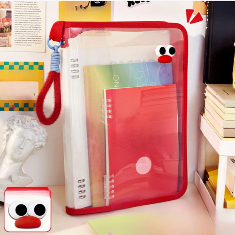 Macaron Transparent A4 File Bag Large-capacity Textbook Storage Zipper Student Hand-held Thickened Waterproof Storage Bag