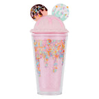 450ml Fashion Cartoon Ice Cream Straw Cup Adorable Plastic Bear Drinking Cup With Lid Milk Tea Cup For Women Girls Outdoor Home