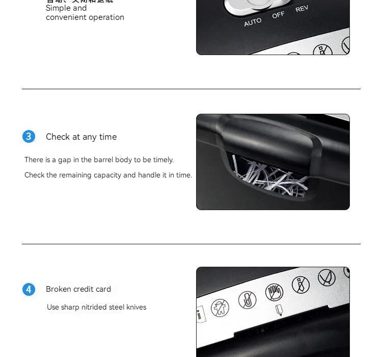 6 Sheets/time 10L Desktop Small Paper Shredder Office Household Electric Mini Shredder Filler Strip 6mm Strip Paper Cutter