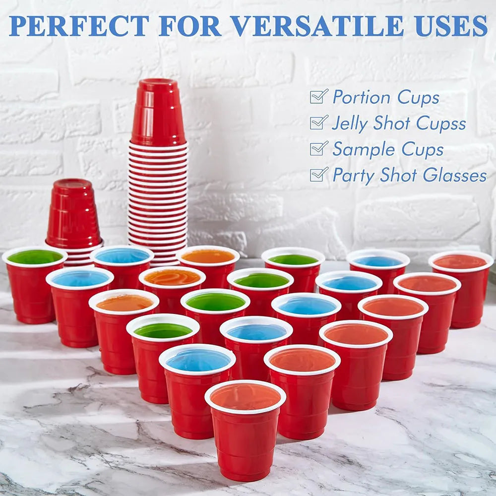 2 oz Plastic Shot Glasses, Red Disposable Shot Cups, Mini Red Shot Cups, 60ml Party Cups for Christmas Party