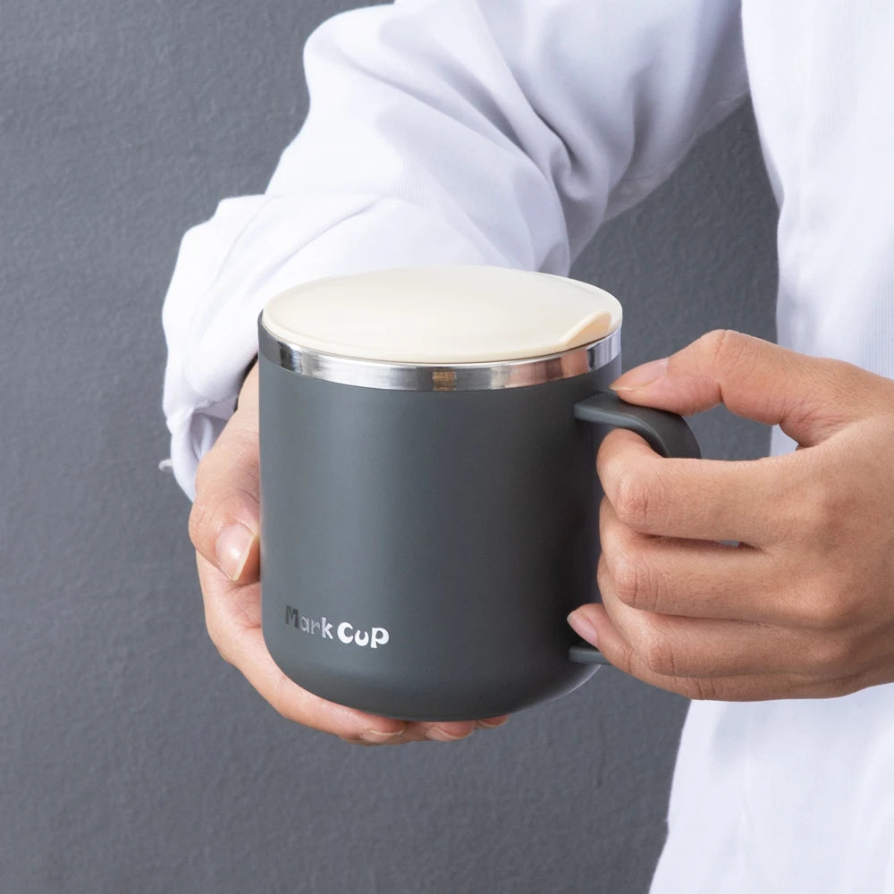 400ml 304 Stainless Steel Coffee Mugs Portable Cups Heat Insulation Anti-fall Thermos Mug Home with Cover and Handle Mug