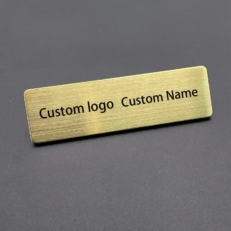 Shirley Custom 7*2cm Custom logo stainless steel name tag with brushed gold silver beauty salon employee ID tag wholesale