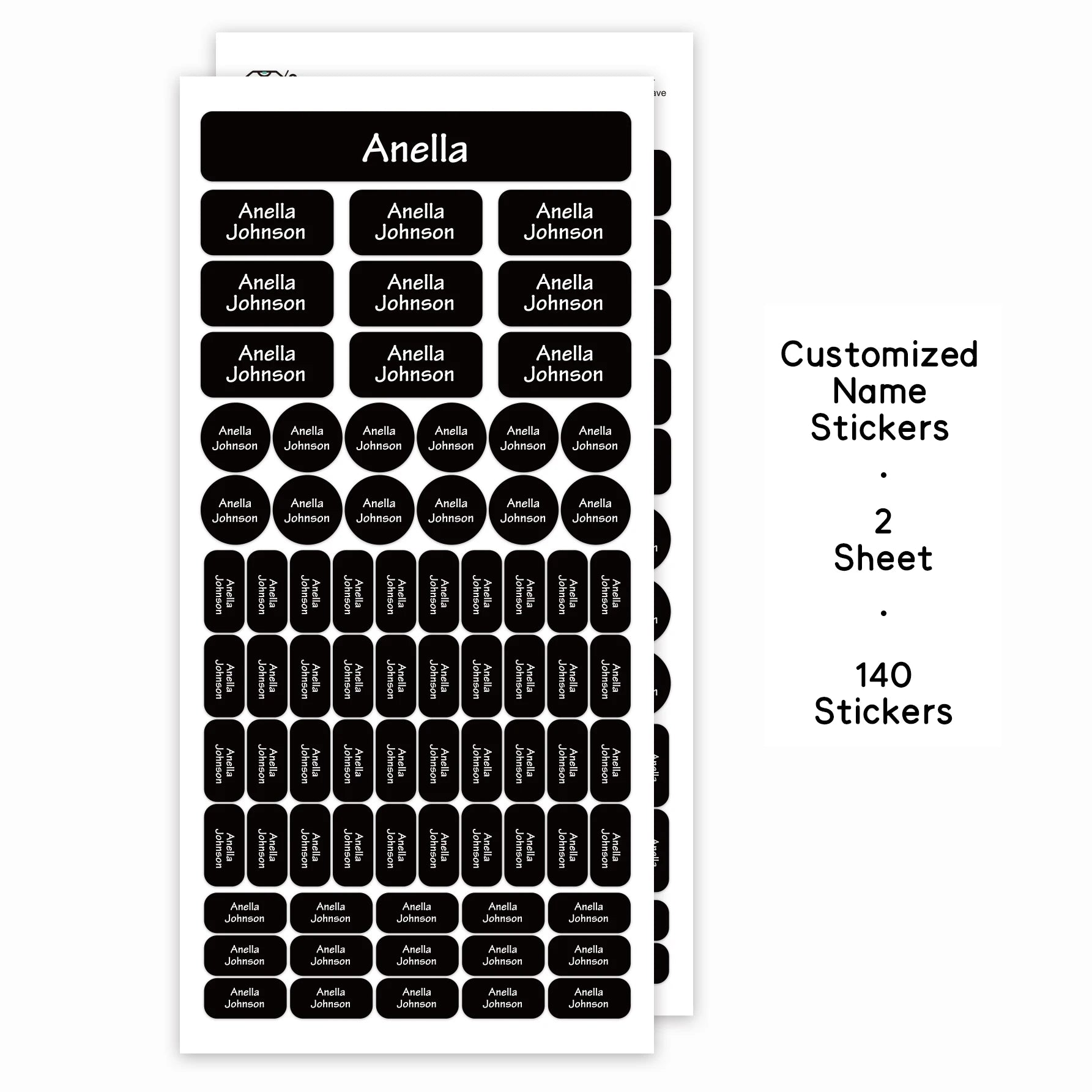 140PCS Personalized Name Stickers Custom Labels, Waterproof Vinyl Name Tags for School Supplies, Bottles, Lunch Boxes