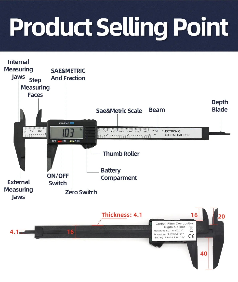 Digital Vernier Caliper Plastic Pachometer Digital Ruler Carpentry Tool Caliber Measuring Tool Digital Caliper Depth Gauge