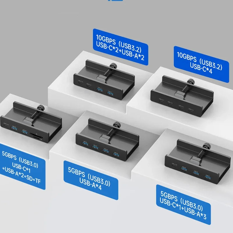 10Gbps USB HUB Clamp USB3.2/3.0/2.0 Splitter Adapter External Multi Clip Dock For iMac Macbook Lenovo Desktop PC Accessories