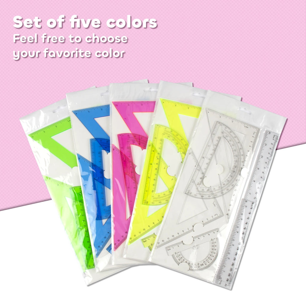 30cm Ruler Set - 6-Piece Measuring and Drawing Kit with Straight Ruler, Protractor, and Triangle Set