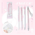 4pcs/set Pearl Angel Gel Pen Set Cute Exam Pens with Wing Design Kawaii Cartoon 0.5mm Black Ink for Kids Back To School Student