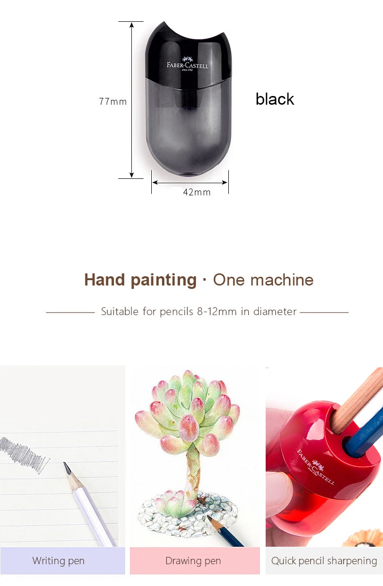 Faber Castell Cute Pencil Sharpener Double Hole with Container Plastic Student School Stationery Mini Manual Pencil Sharpeners