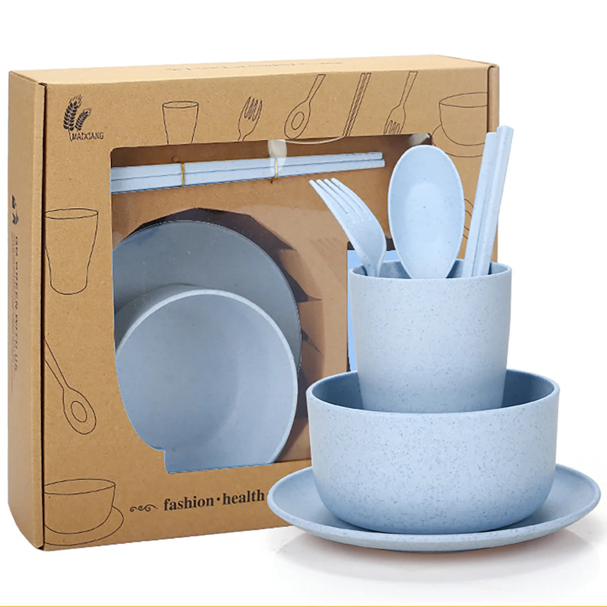 Fork Spoon Chopsticks Bowls Cup Dish Dinnerware Set High Grade Wheat Straw Tableware Children's Unbreakable Dishes Camping Set