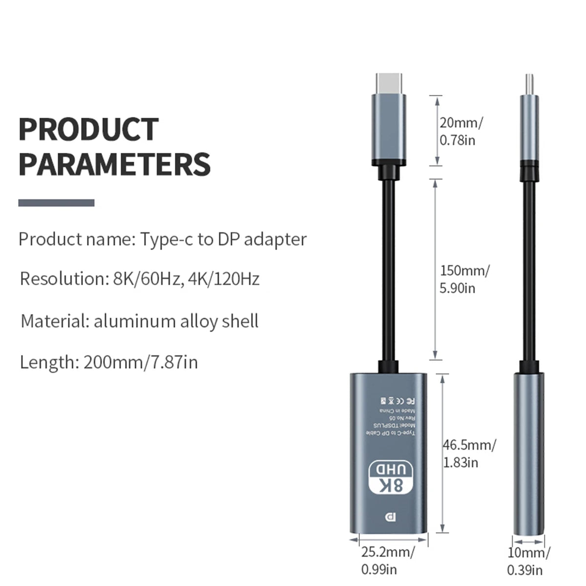 8K@60Hz USB C to DisplayPort 1.4 Adapter 4K@144Hz Thunderbolt 4/3 Converter Type C to DP For MacBook iPhone 15 16 17 iPad Laptop