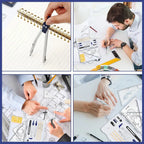 15-Piece Geometry Drawing Set with Portable Case, Dual Metal Compasses, Clear Rulers and Templates for School, Math and Drafting
