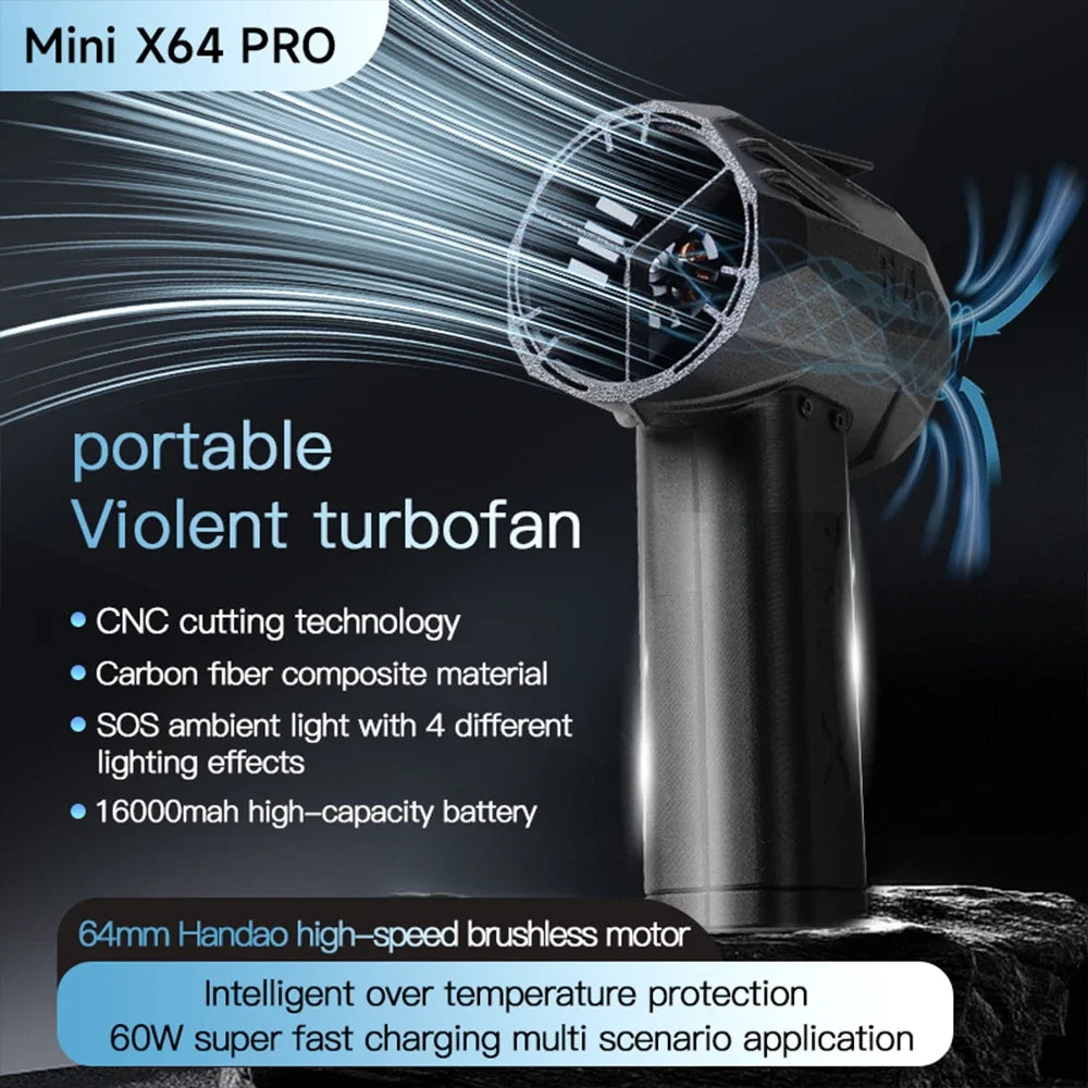 X64 Pro Car Violent Blower Powerful Electric Air Blower Brushless Motor Thrust Electric Air Duster for Car Dry 1.5kg/s 350km/h